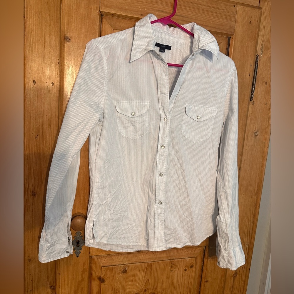 Gap Fitted Button Up Pearl Snap Buttons Sz Med Western Eclectic Grandpa Y2K